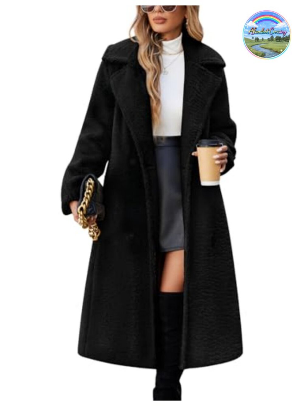 Women's Oversized Fleece Long Jacket Double-Breasted Faux Fur Warm Coat